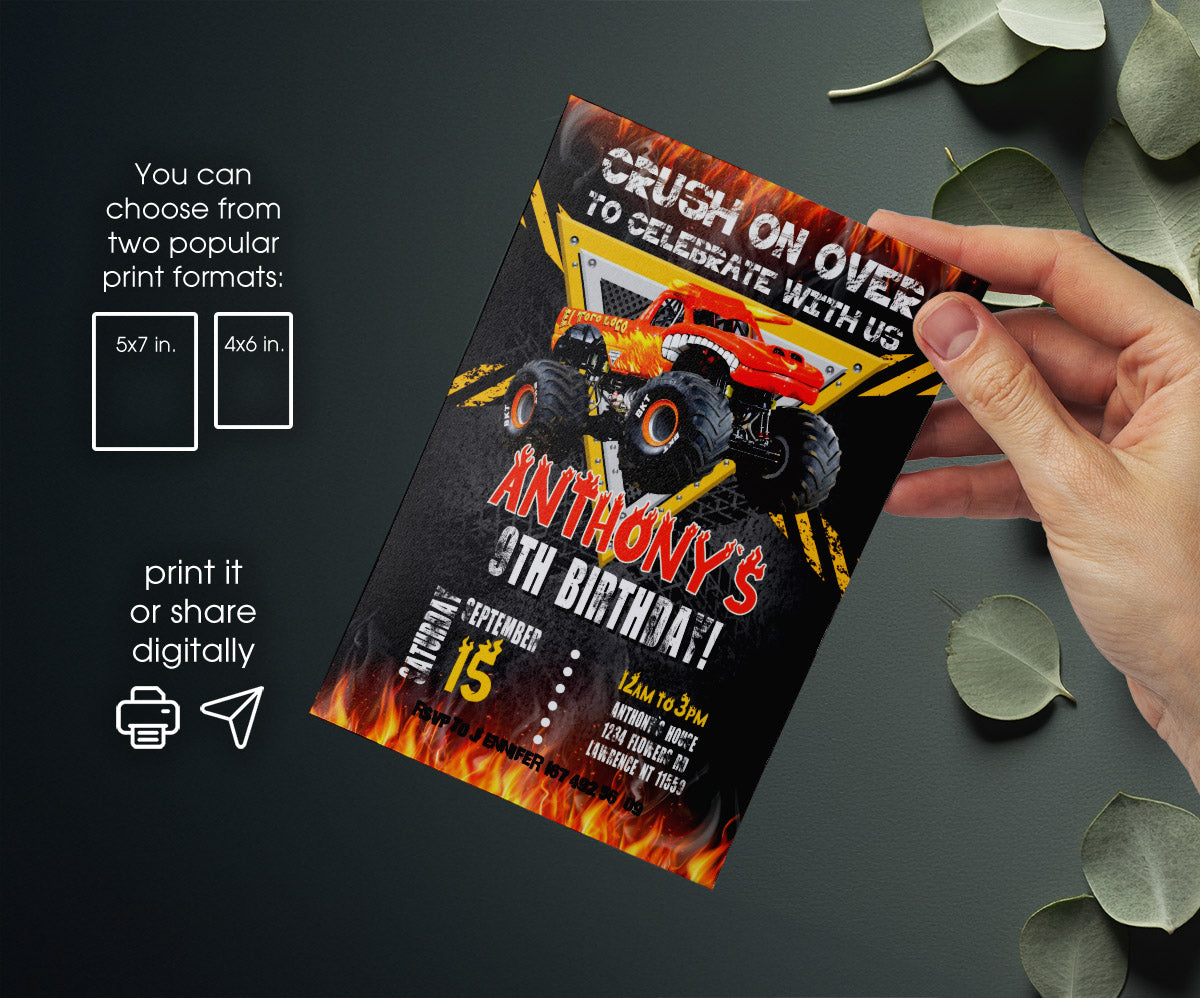 El Toro Loco Monster Jam Truck customizable invitation template | Share or Print | boy | PC306