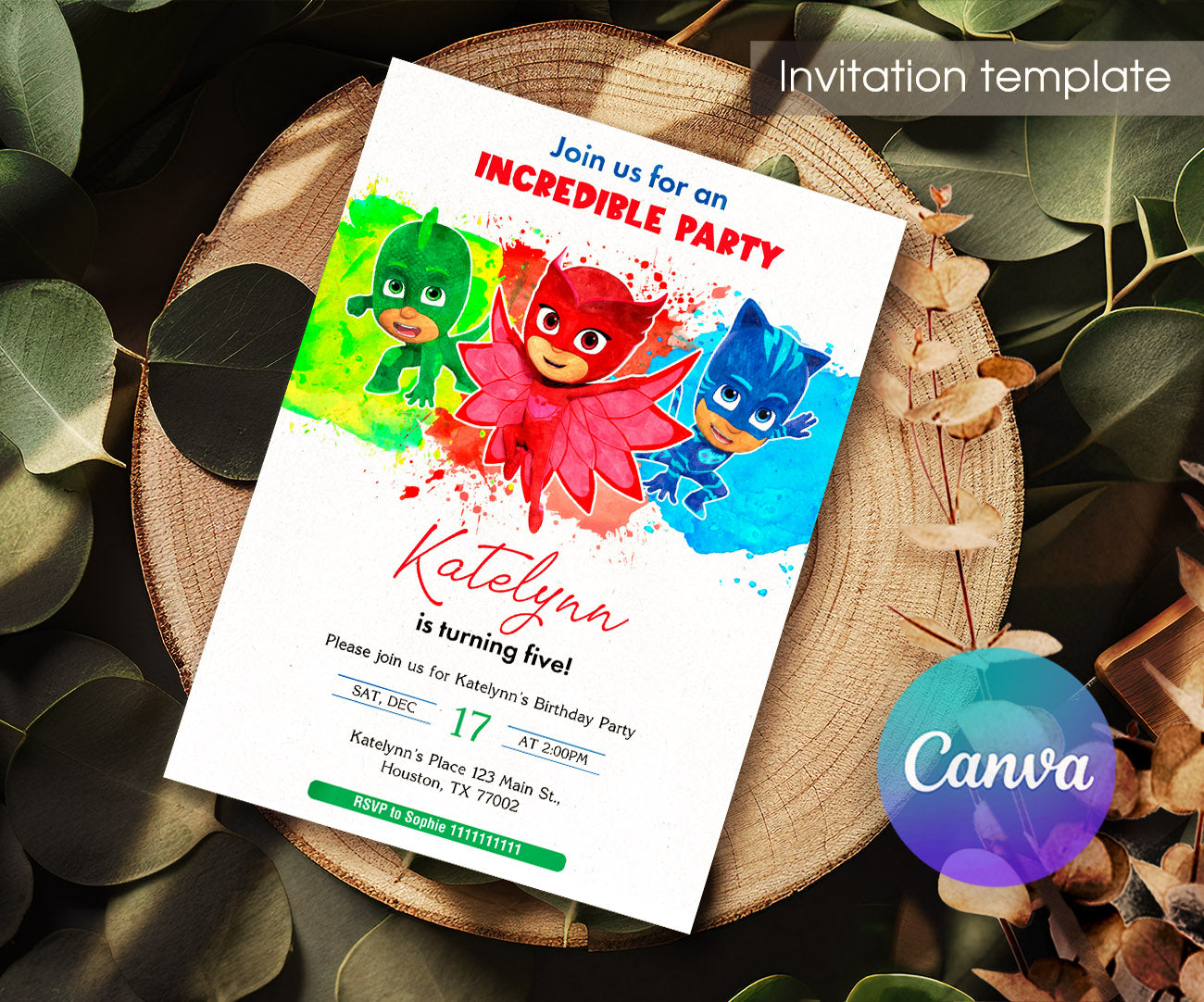 PJ Masks customizable invitation template | Share or Print | XF875