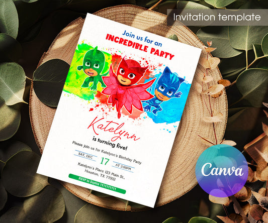 PJ Masks customizable invitation template | Share or Print | XF875