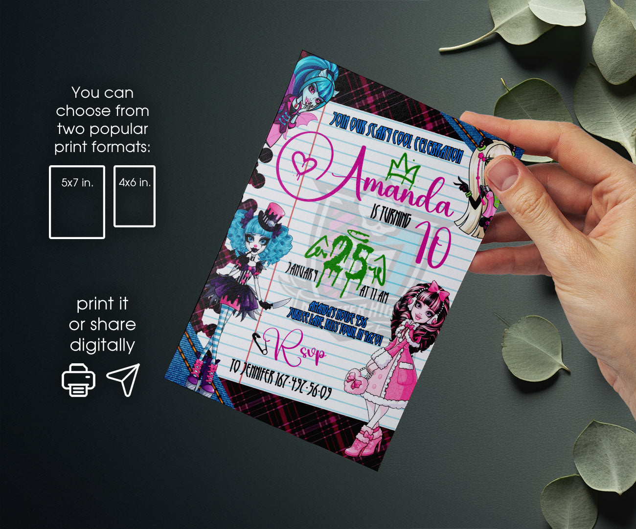 Monster High customizable invitation template | Share or Print | girl | TR431