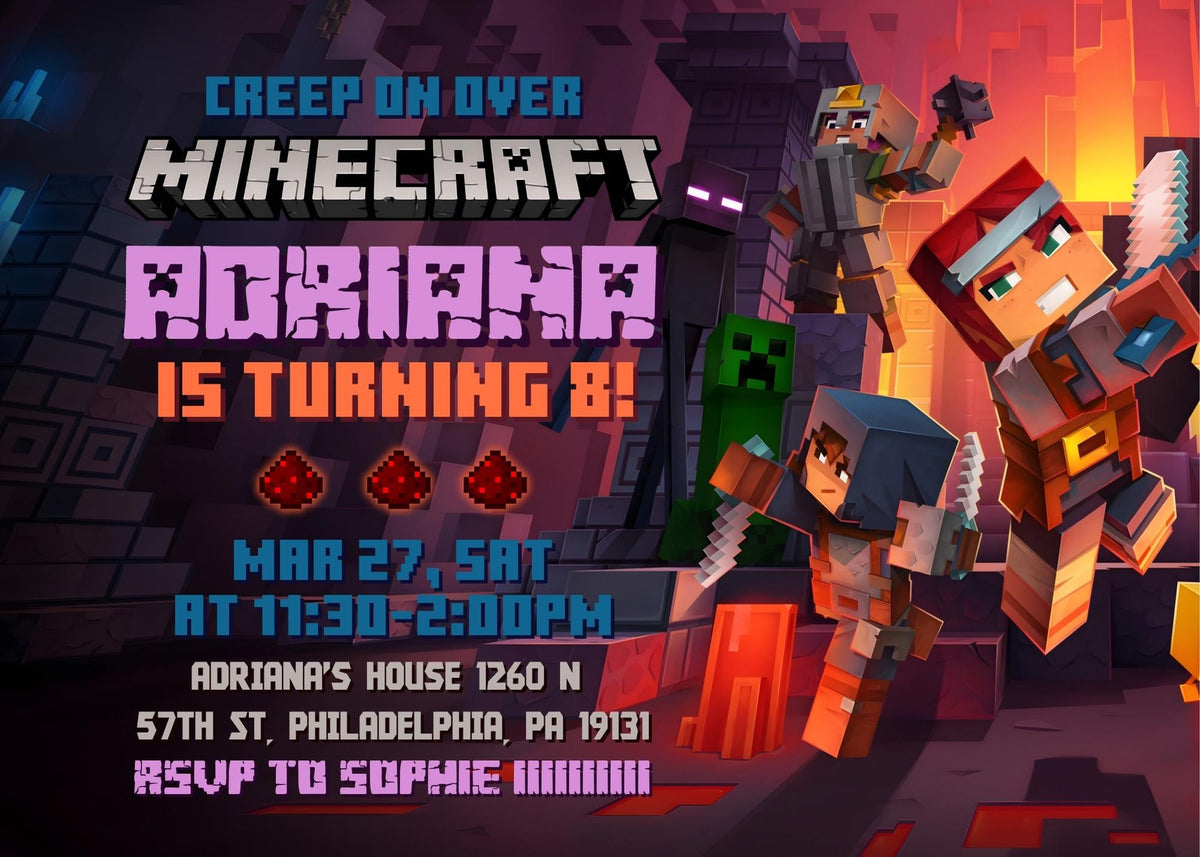 Minecraft Gamer customizable invitation template | Share or Print | AZ216