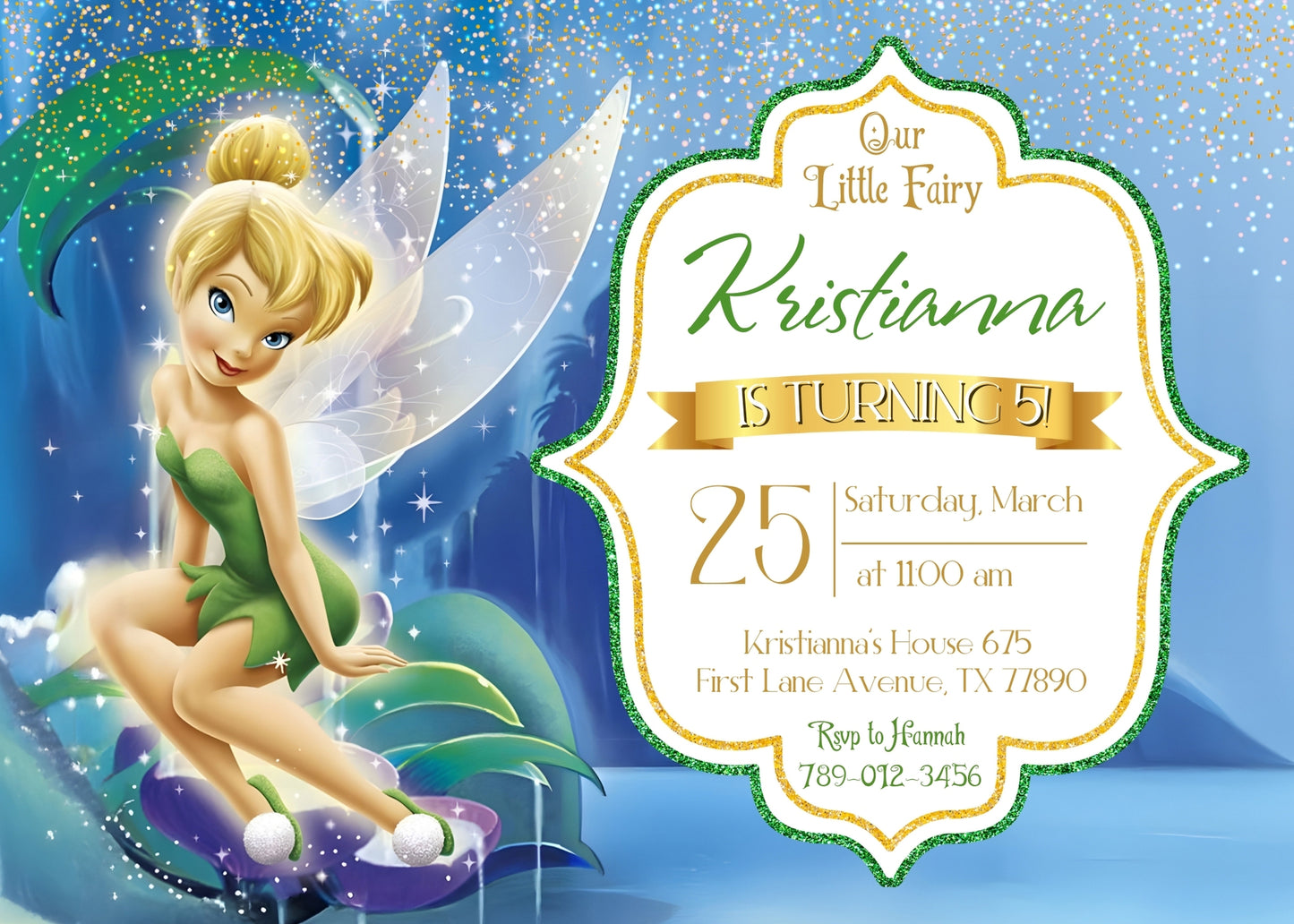 Tinker Bell Fairy Princess customizable invitation template | Share or Print | girl | RL105