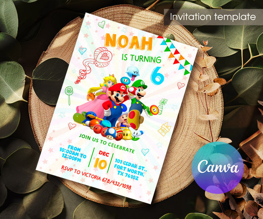 Super Mario Bros customizable invitation template | Share or Print | LV488