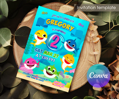 Baby Shark customizable invitation template | Share or Print | BX757
