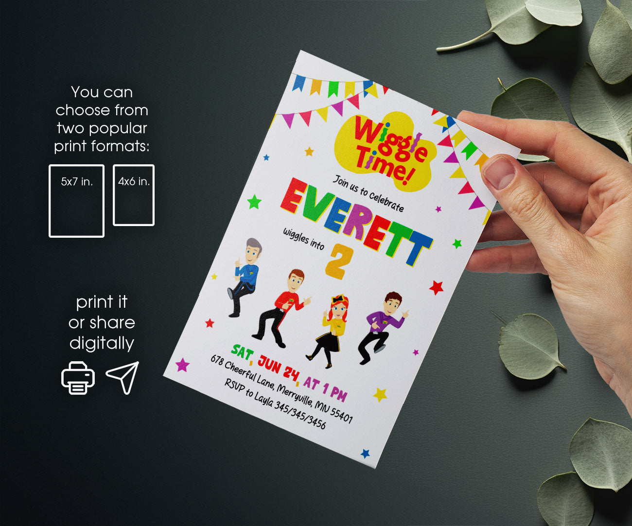 Wiggles One Finger One Thumb customizable invitation template | Share or Print | TM579