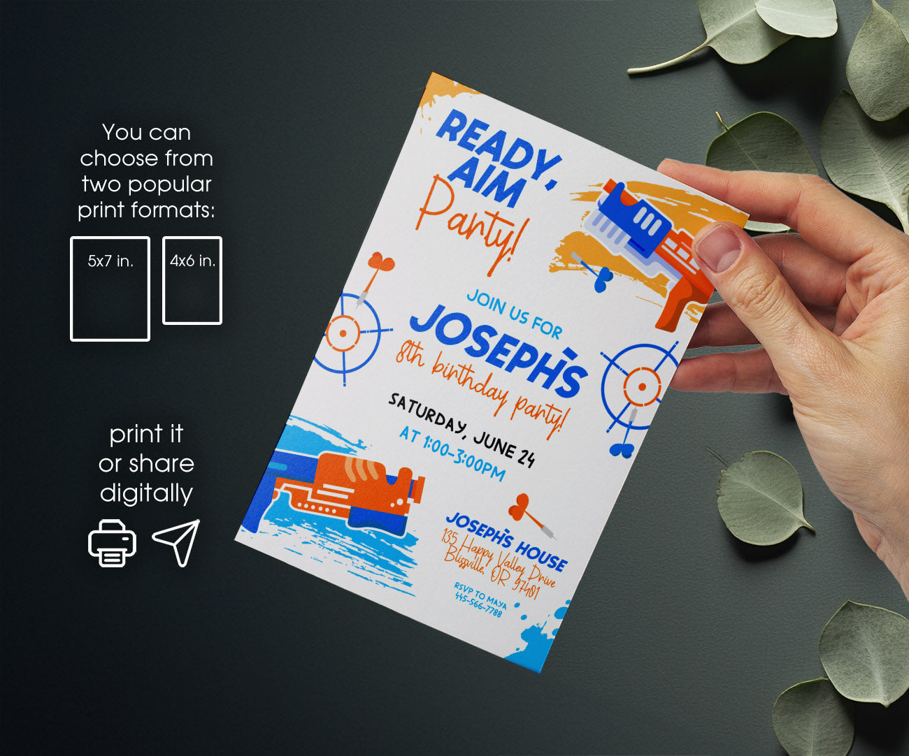 NERF Dart Wars customizable invitation template | Share or Print | boy | CO665