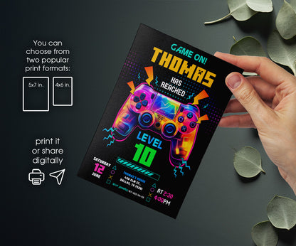 Gamer Party customizable invitation template | Share or Print | boy | IG324