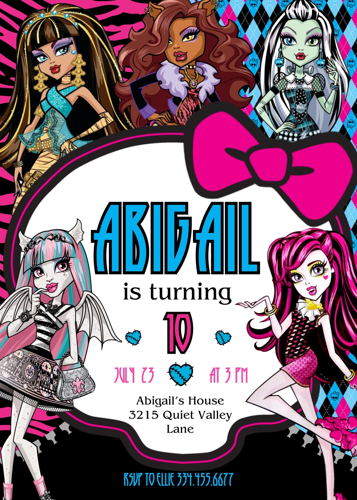 Monster High customizable invitation template | Share or Print | girl | IO412