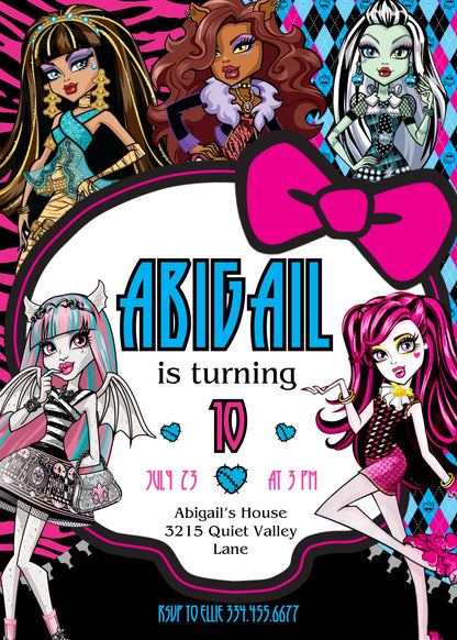 Monster High customizable invitation template | Share or Print | girl | IO412