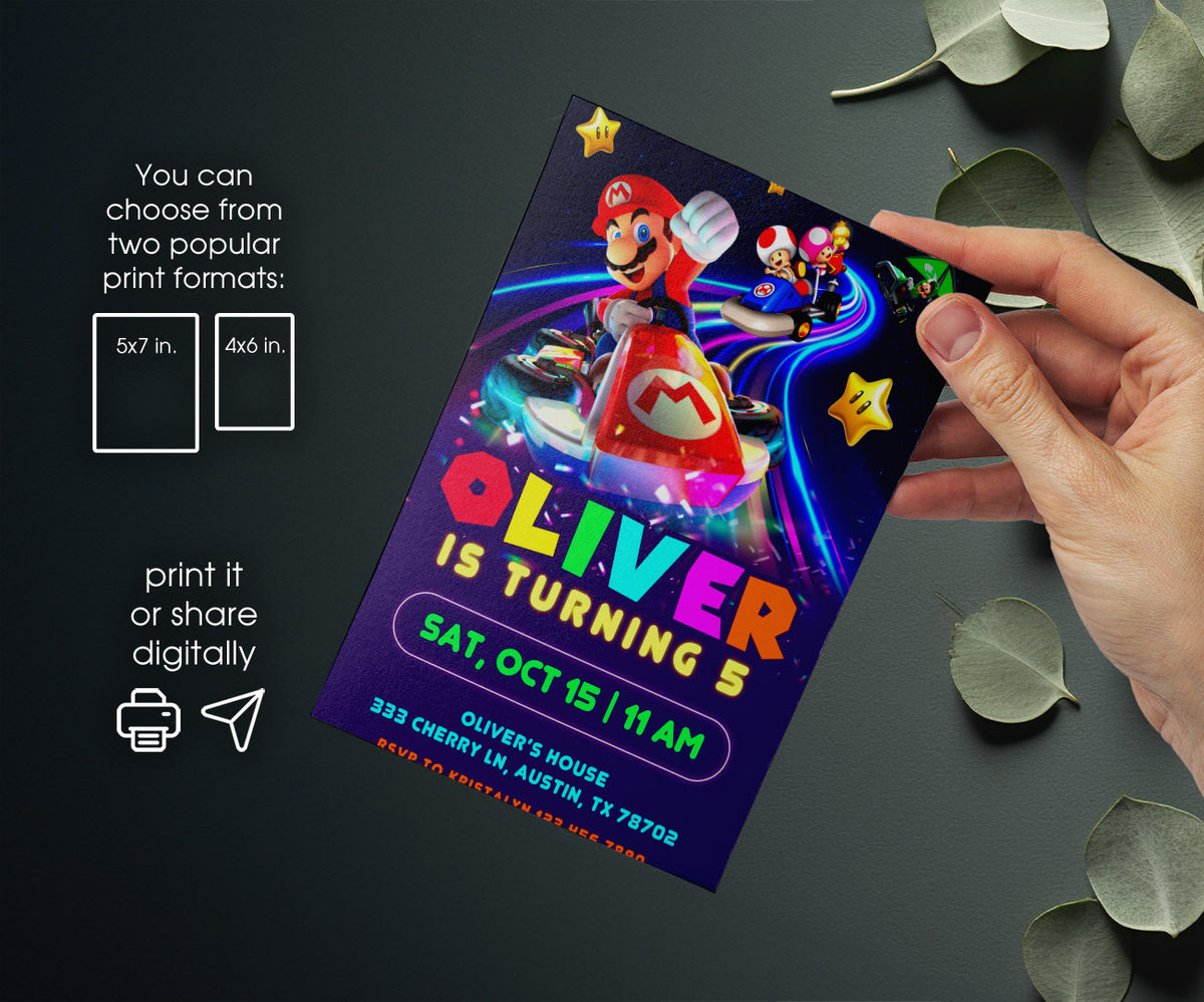 Mario Kart Gamer customizable invitation template | Share or Print | boy | QD973