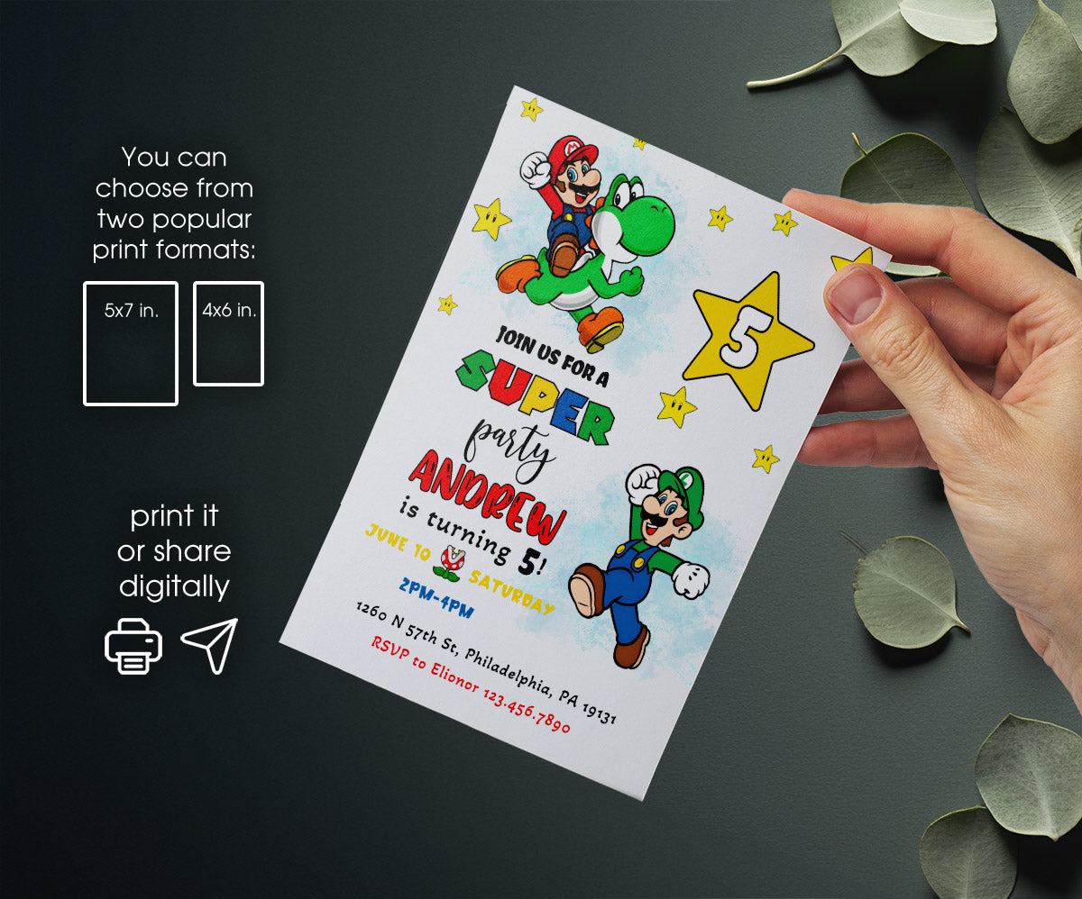 Super Mario Bros customizable invitation template | Share or Print | XK771