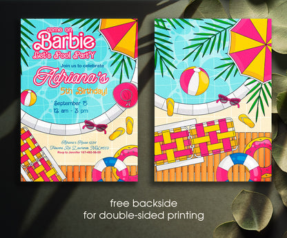 Barbie Pool Pink customizable invitation template | Share or Print | girl | CV745