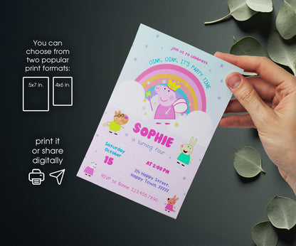 Peppa Pig customizable invitation template | Share or Print | girl | WV418