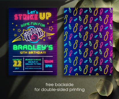 Bowling Strike Up customizable invitation template | Share or Print | MM112