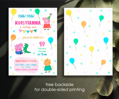 Peppa Pig customizable invitation template | Share or Print | girl | DE083