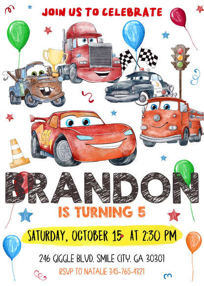 Cars Lightning McQueen customizable invitation template | Share or Print | boy | CR402