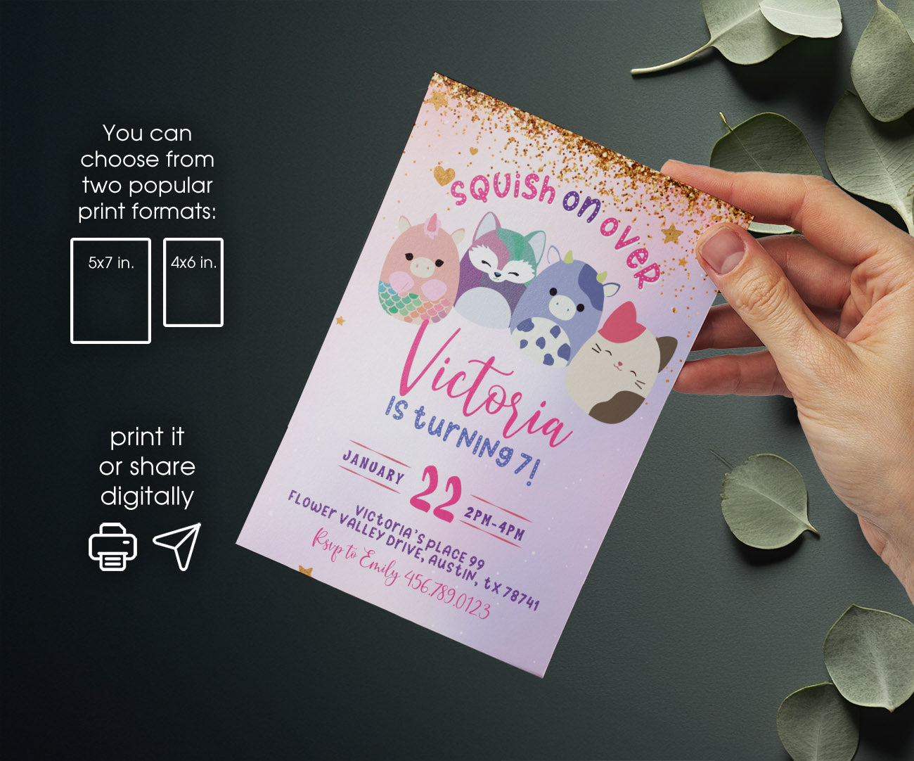 Squishmallows customizable invitation template | Share or Print | LV409