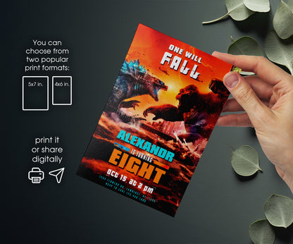 Godzilla X King Kong customizable invitation template | Share or Print | SW675