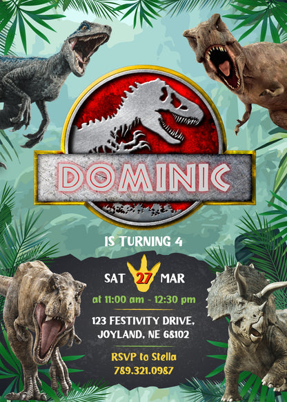 Jurassic Park Dinosaur customizable invitation template | Share or Print | VJ740