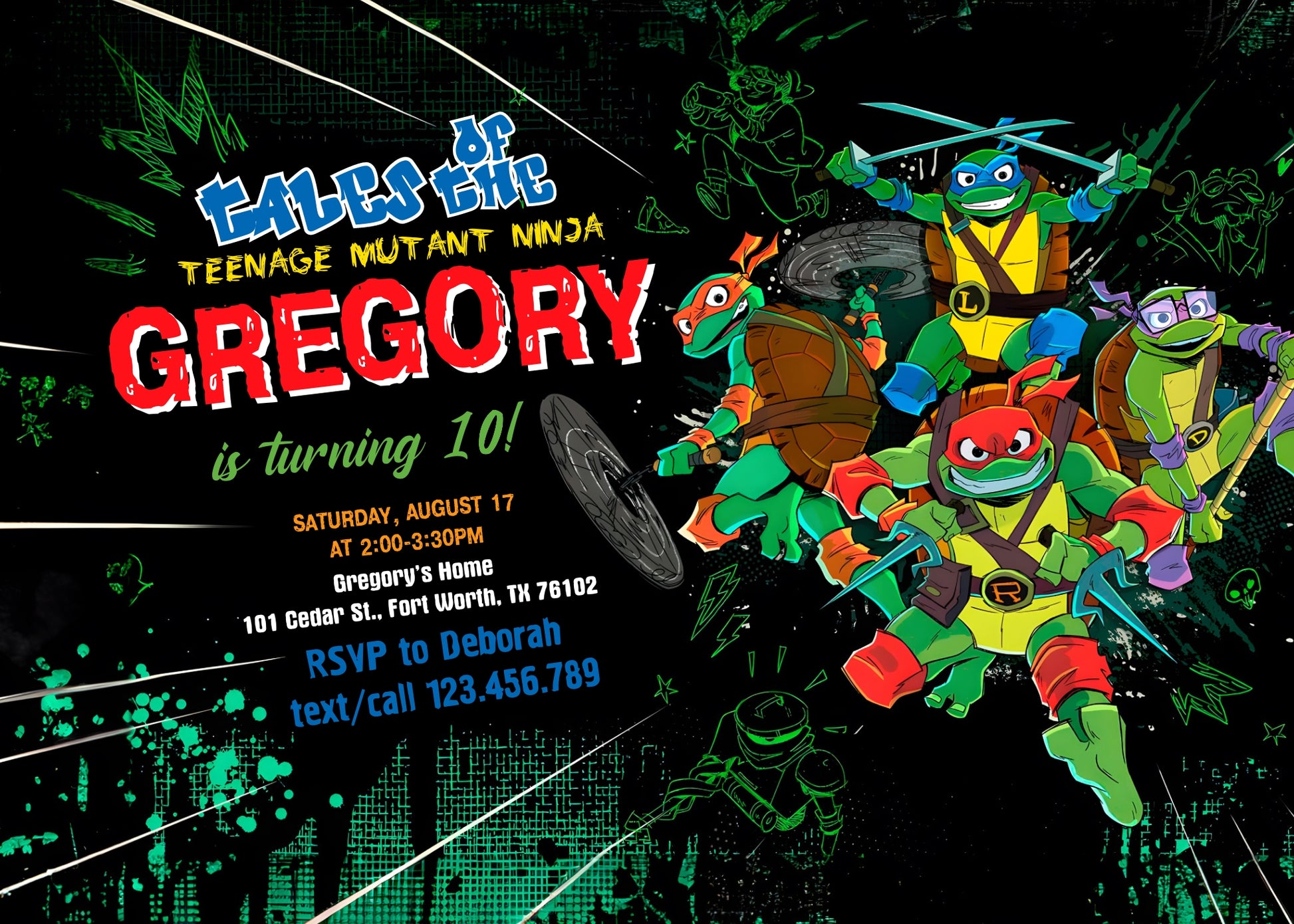 Teenage Mutant Ninja Turtles customizable invitation template | Share or Print | boy | KU234