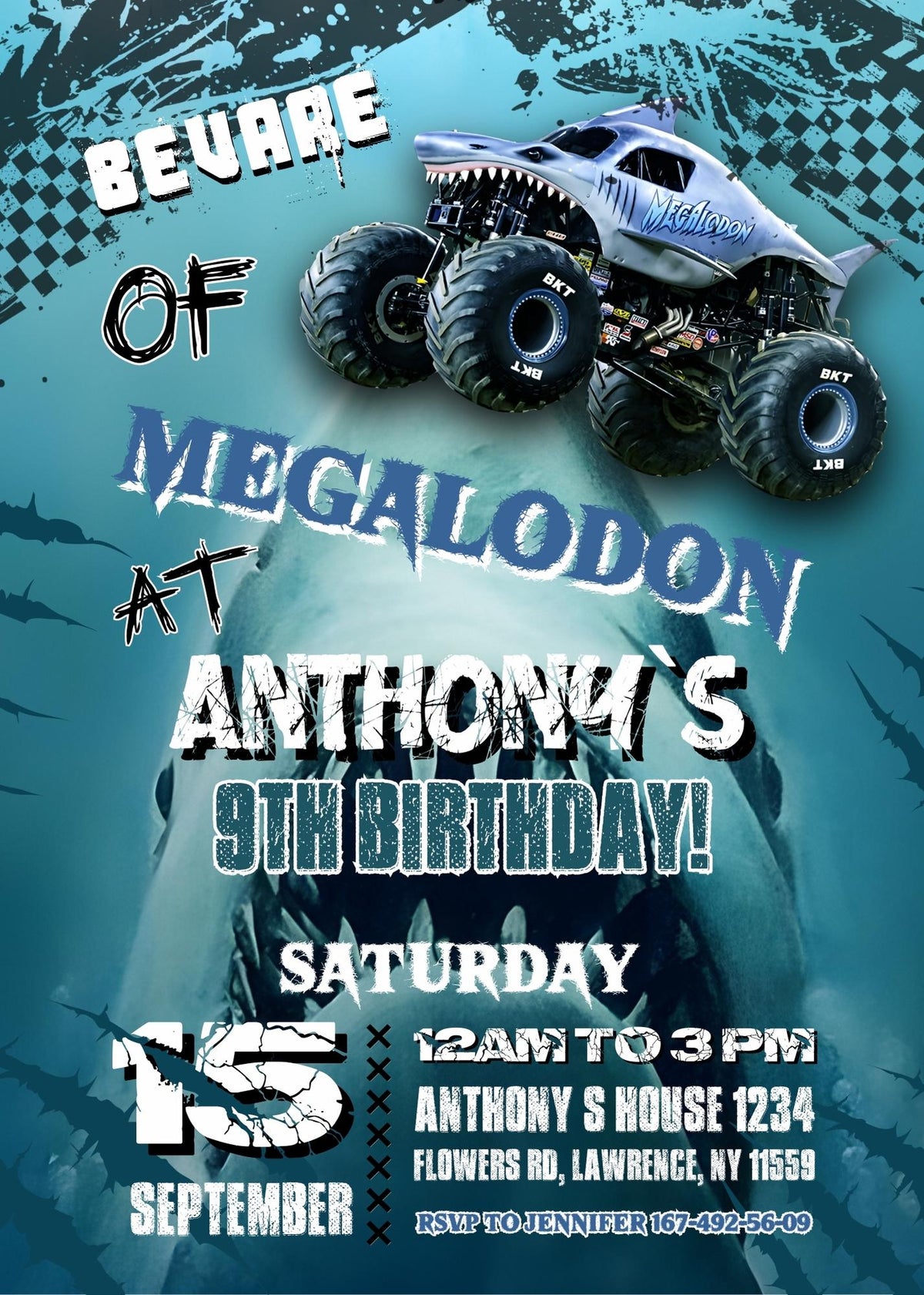 Megaldon Monster Jam Truck customizable invitation template | Share or Print | boy | VY175