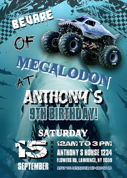 Megaldon Monster Jam Truck customizable invitation template | Share or Print | boy | VY175