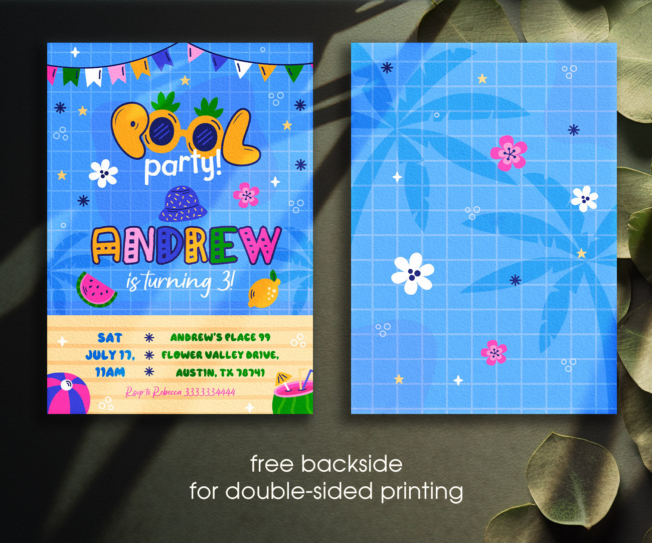 Pool Party customizable invitation template | Share or Print | boy | RJ005