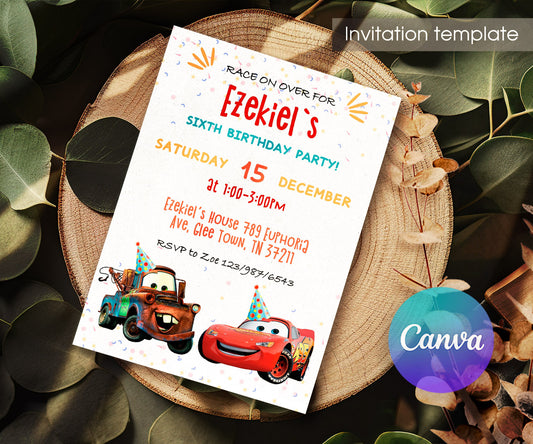 Cars Lightning McQueen customizable invitation template | Share or Print | boy | JZ183