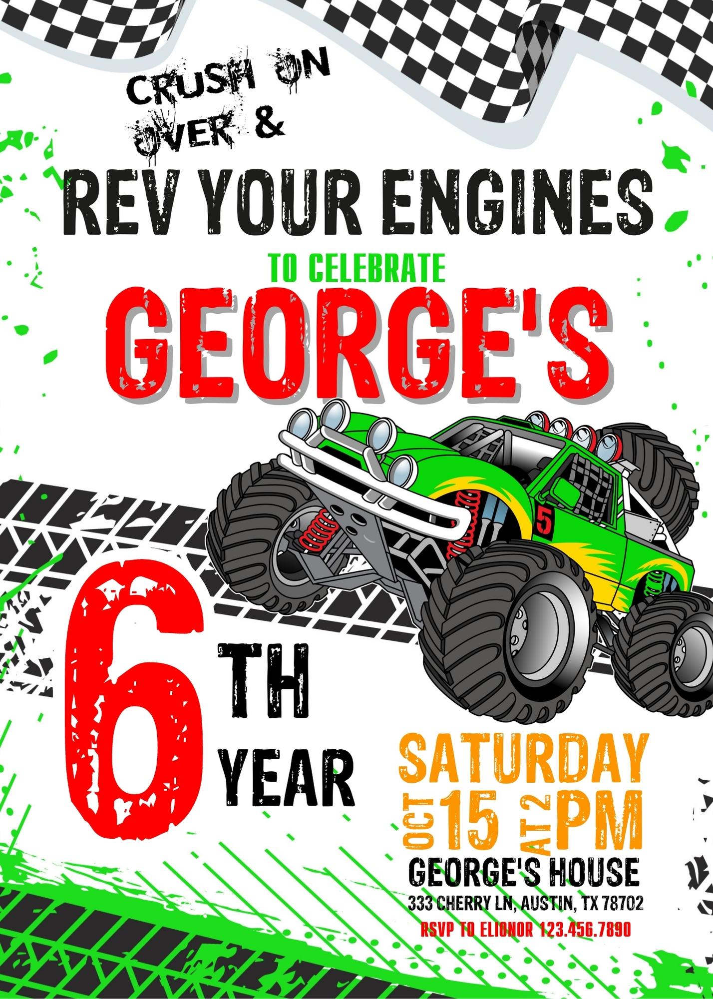 Monster Truck customizable invitation template | Share or Print | boy | GK208