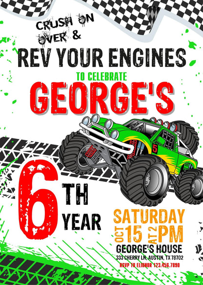 Monster Truck customizable invitation template | Share or Print | boy | GK208