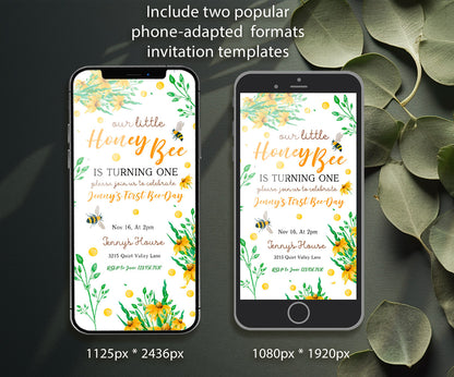 1st Bee Day Party customizable invitation template | Share or Print | JQ779