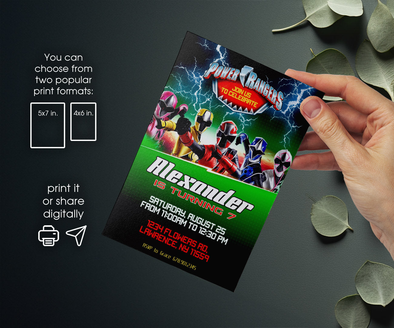 Mighty Morphin Power Rangers customizable invitation template | Share or Print | boy | NH904