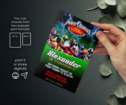 Mighty Morphin Power Rangers customizable invitation template | Share or Print | boy | NH904