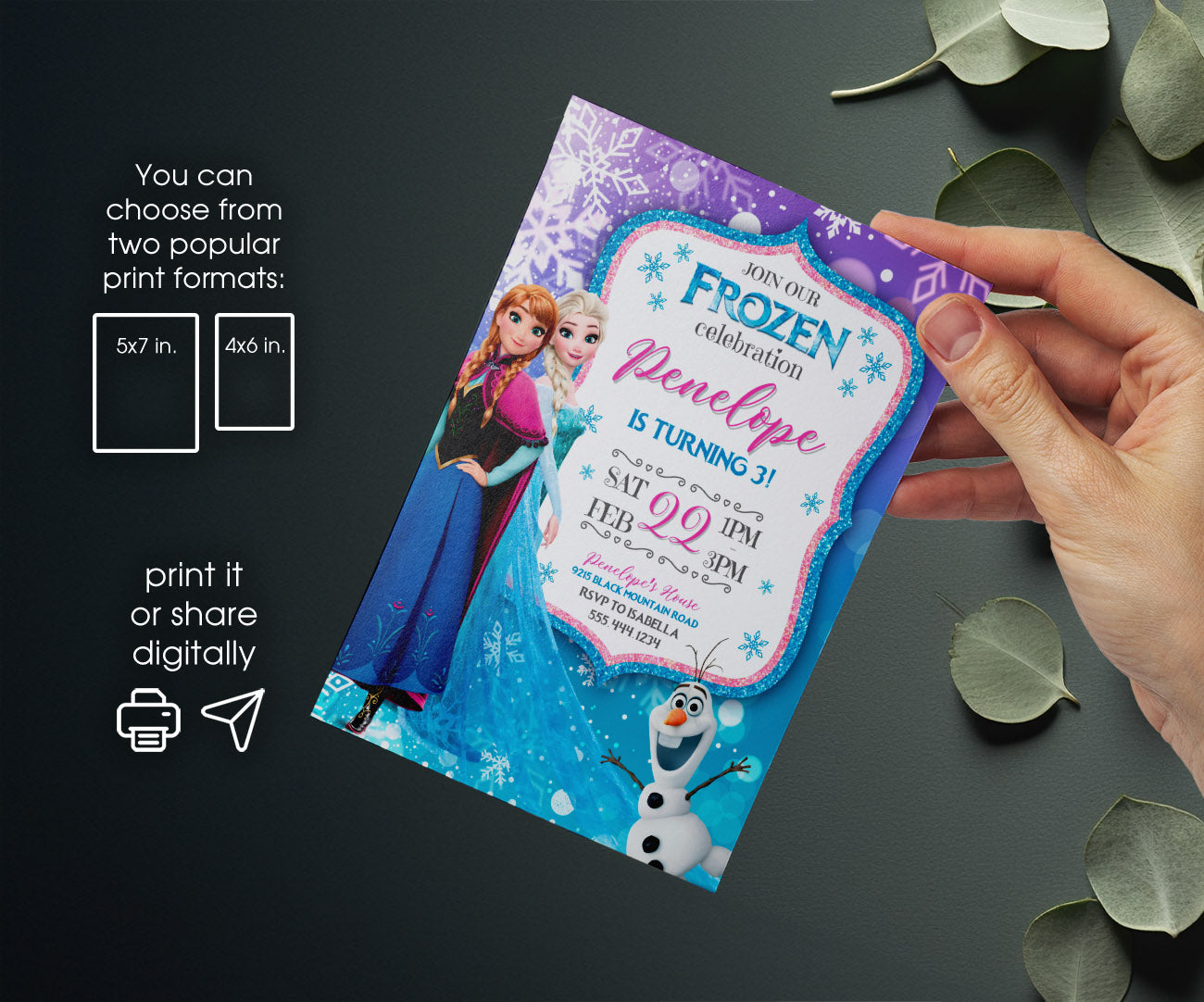 Frozen Elsa customizable invitation template | Share or Print | girl | QF771