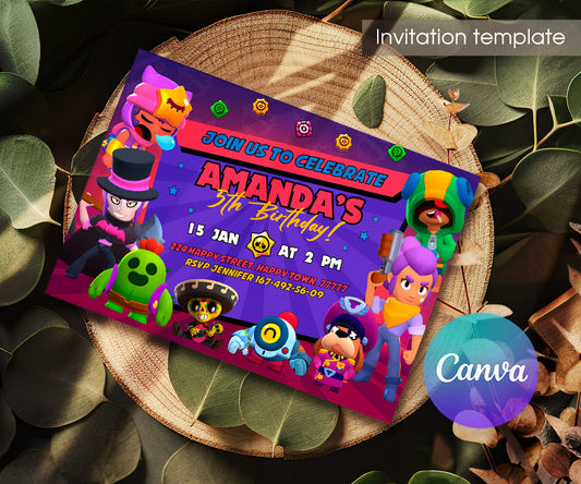 Brawl Stars Gamer customizable invitation template | Share or Print | PI700