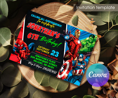 Avengers Marvel Superhero customizable invitation template | Share or Print | boy | OO012