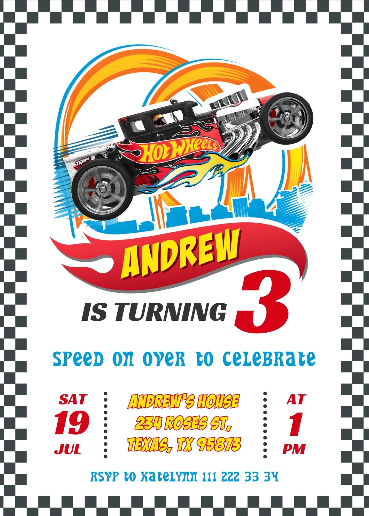 Hot Wheels Racing customizable invitation template | Share or Print | boy | VC942