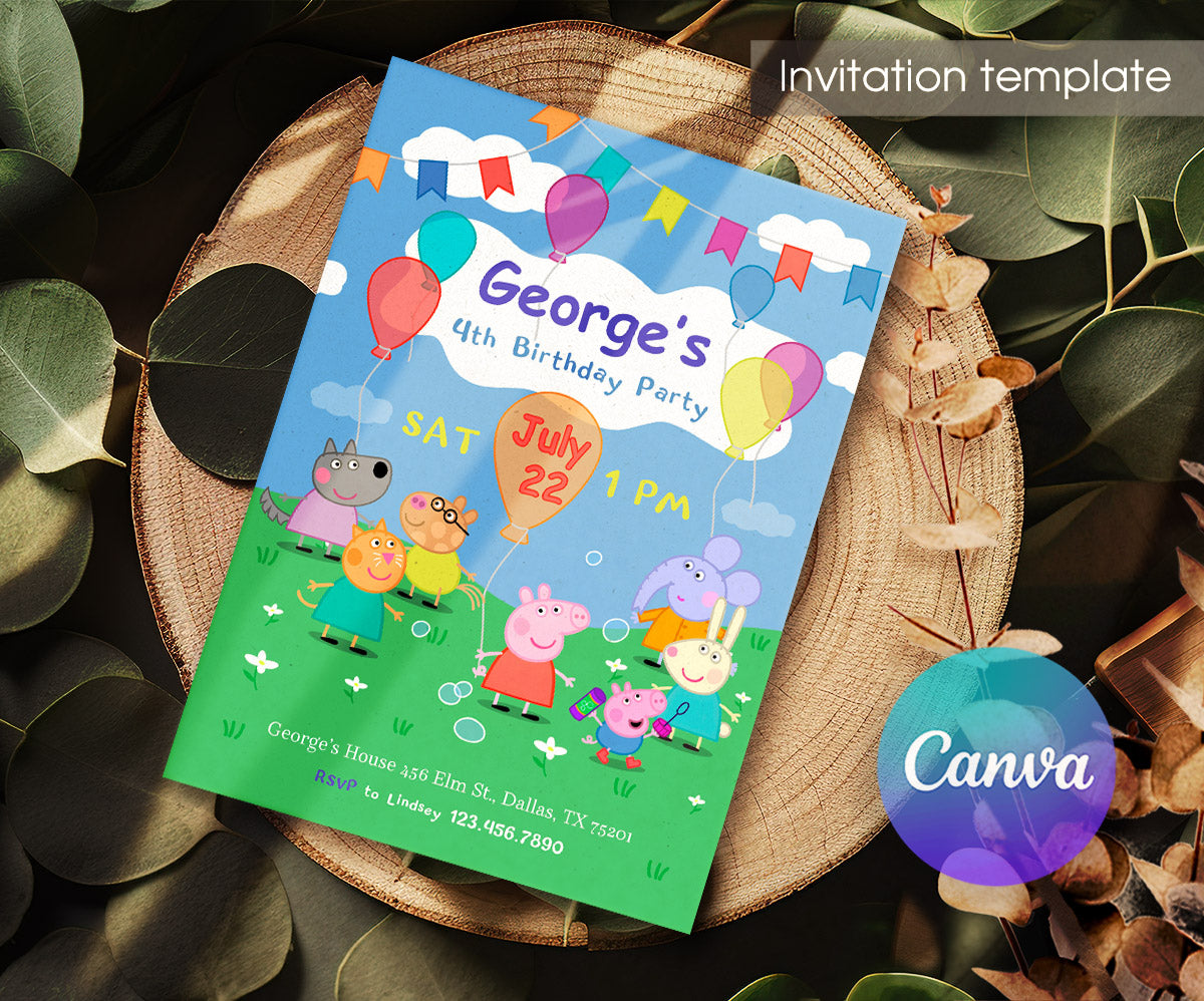 Peppa Pig customizable invitation template | Share or Print | girl | OU490