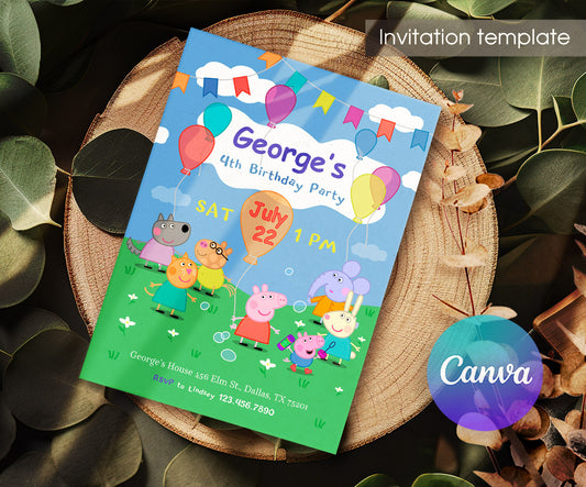 Peppa Pig customizable invitation template | Share or Print | girl | OU490