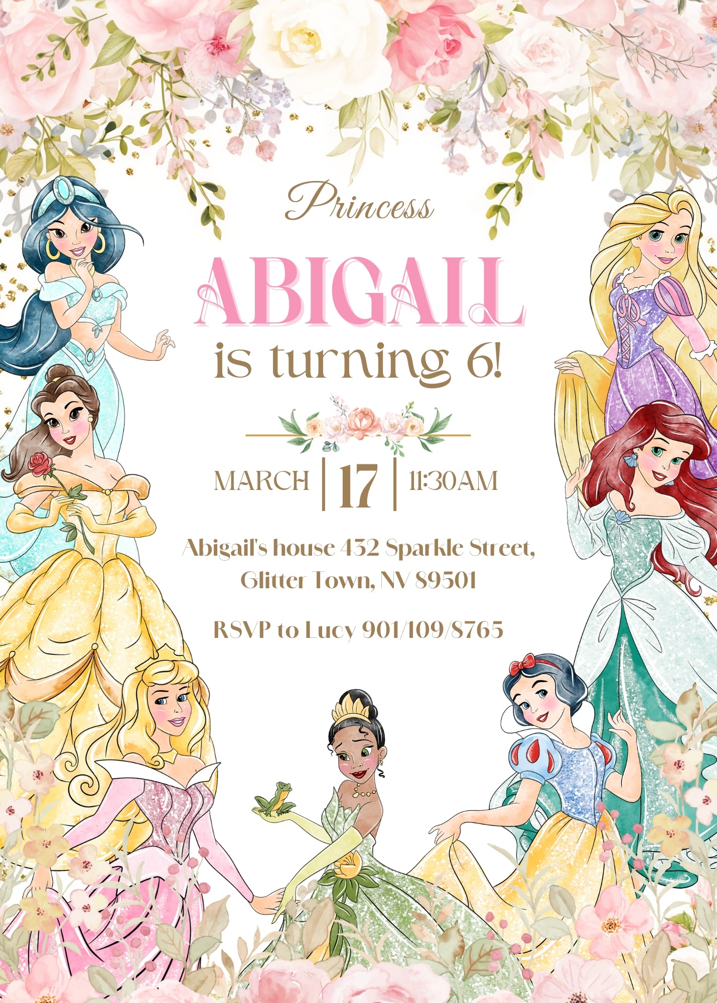 Disney Princess customizable invitation template | Share or Print | girl | QN748