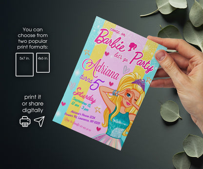 Barbie Pink customizable invitation template | Share or Print | girl | TL470