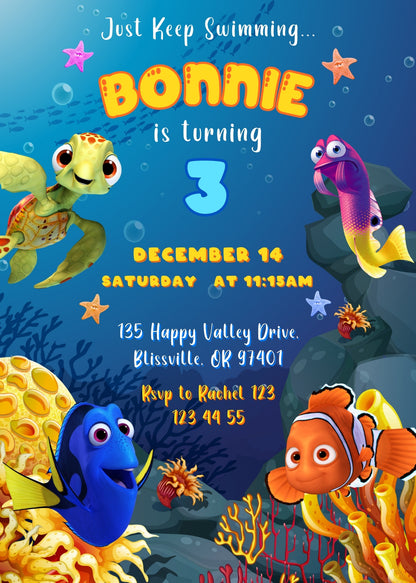 Finding Nemo customizable invitation template | Share or Print | LL964