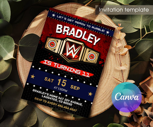 Wrestling WWE WrestleMania customizable invitation template | Share or Print | boy | YZ917