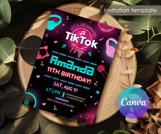 Tik Tok Party customizable invitation template | Share or Print | NS234
