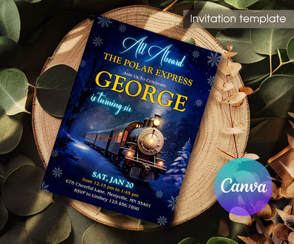 The Polar Express Christmass Train customizable invitation template | Share or Print | JQ399