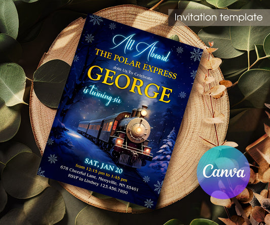 The Polar Express Christmass Train customizable invitation template | Share or Print | JQ399