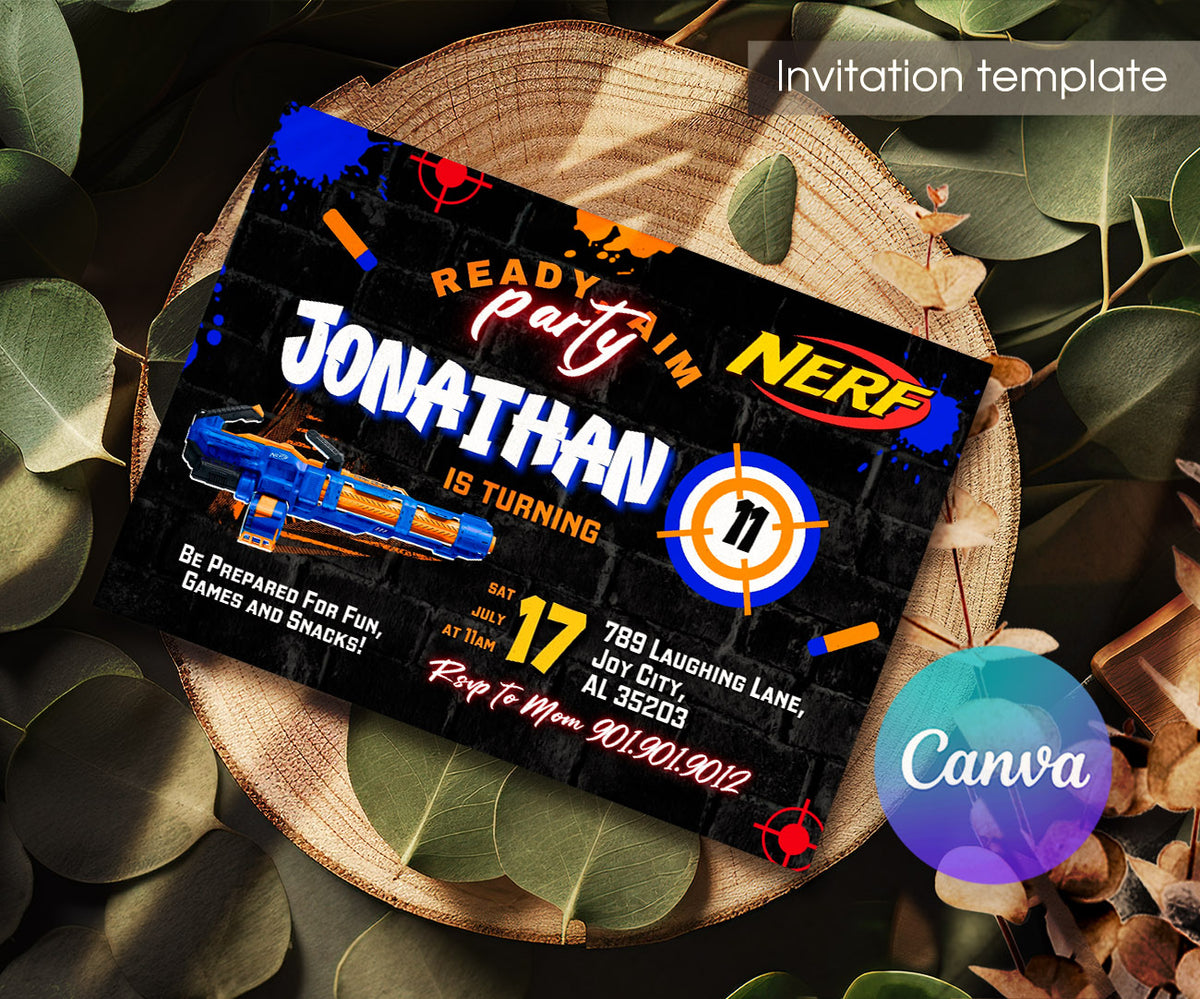 NERF Dart Wars customizable invitation template | Share or Print | boy | TQ942