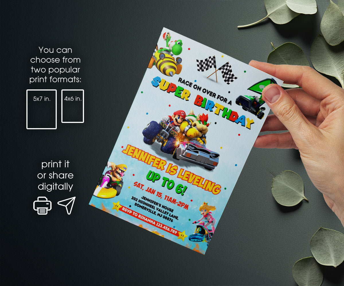 Mario Kart Gamer customizable invitation template | Share or Print | boy | KW729