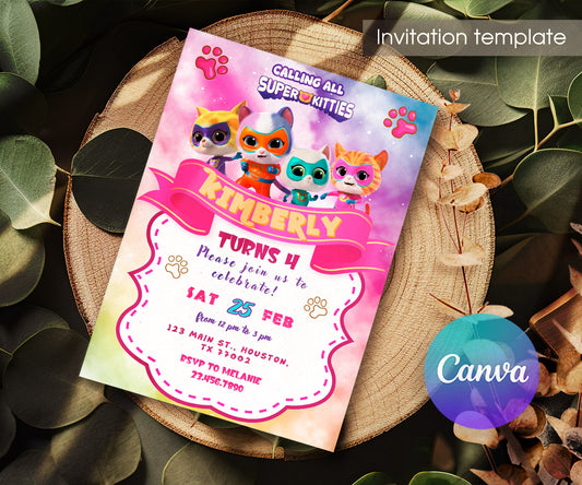 SuperKitties customizable invitation template | Share or Print | HI211