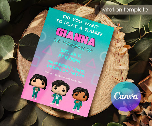 Squid Game customizable invitation template | Share or Print | HH894